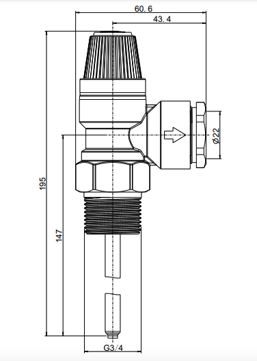 34x22mm T&P relief valve 7bar